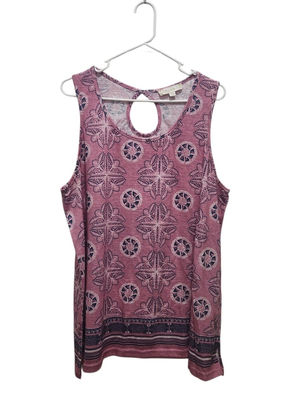 Suzanne Betro Weekend Pink Boho Tank Top Plus Size 2X Keyhole Sleeveless